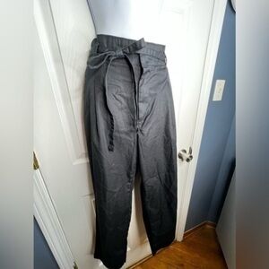 NWOT GAP Petites 12 Paperbag Khaki Straight Leg Pants Drawstring True Black 12P